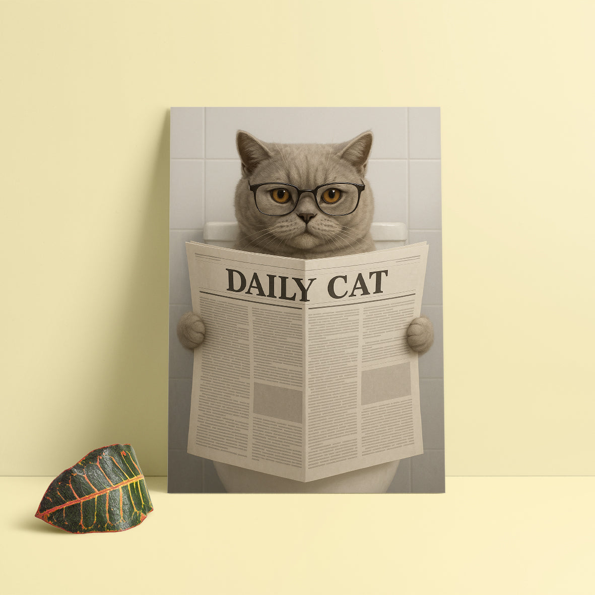 Kedili tablo dekorasyonu için gazete okuyan kedi portresi The Daily Cat