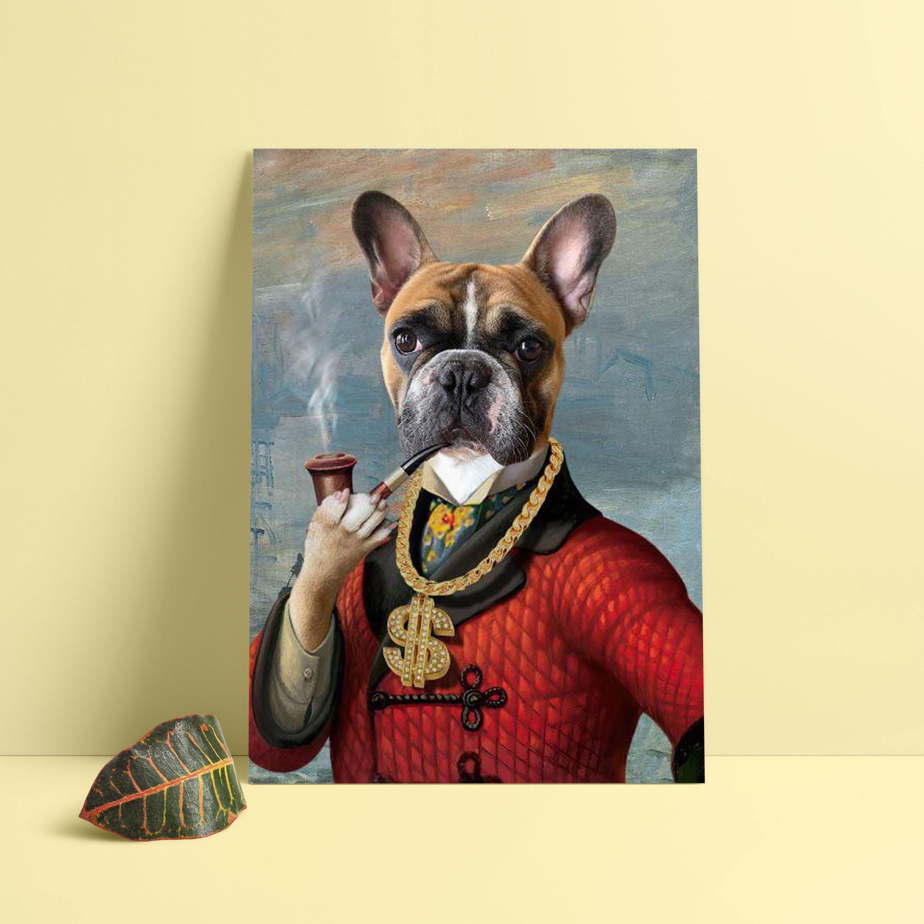 Kişiye özel köpek portresi The Millionaire Dog kanvas tablo