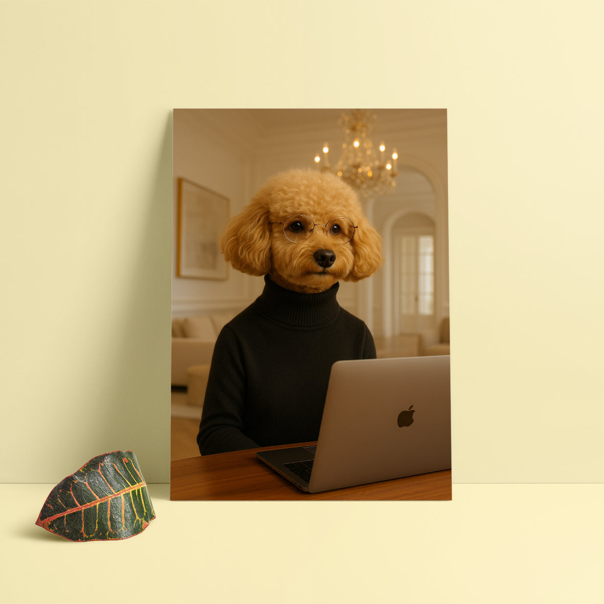 Laptop başında oturan köpek portresi – girişimcilere, tasarımcılara ve freelancerlara özel mizahi tablo | Dali Pups