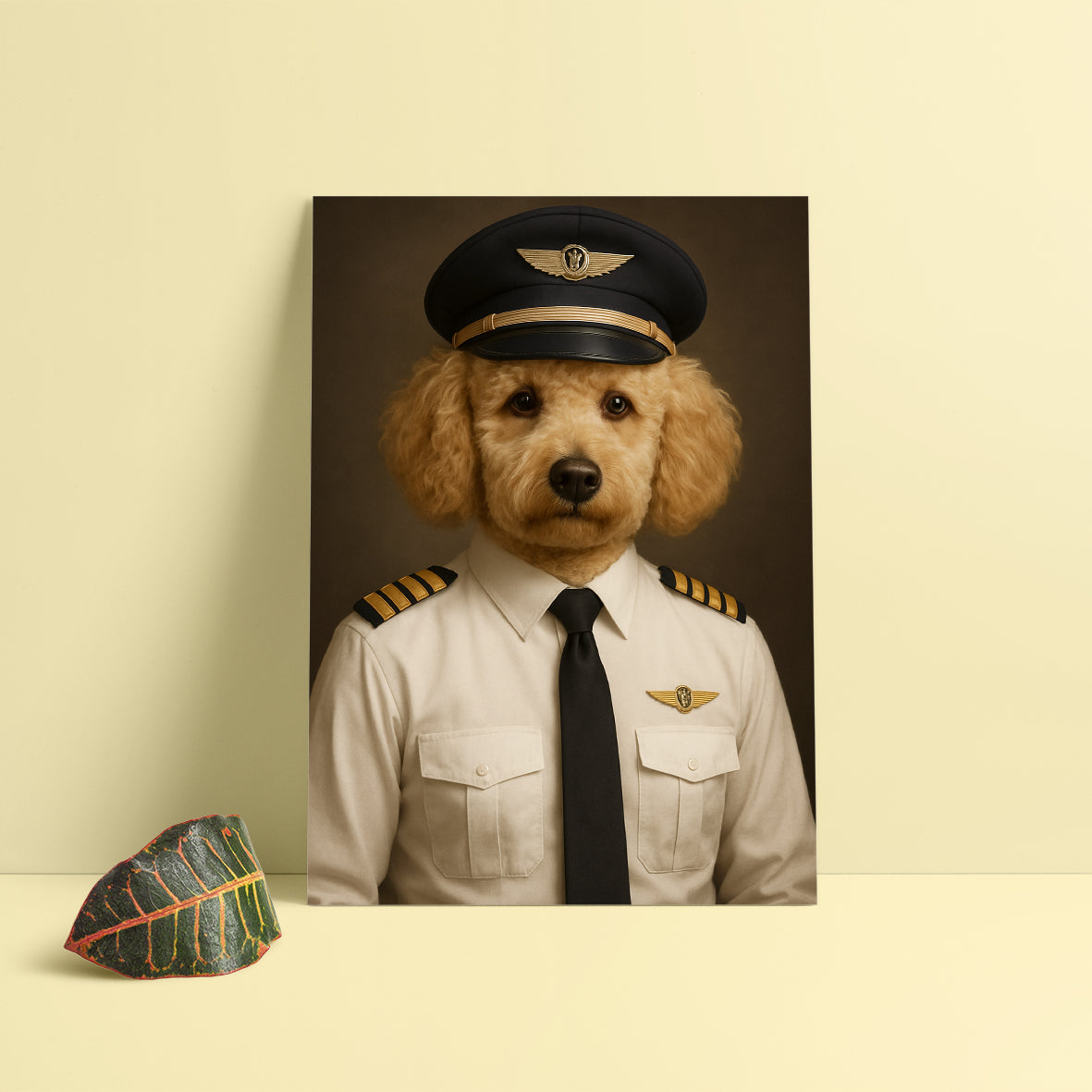 Pilot üniforması giymiş köpek portresi – havacılara özel kişiye özel tablo, pilota hediye fikirleri için zarif duvar sanatı | Dali Pups