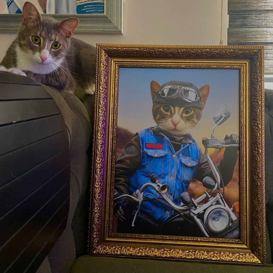 Motorcu kedi tablosu en eğlenceli hediye fikri. Kişiye özel kedi tablosu yaptırmak artık çok kolay.